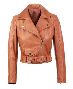 Gina Womens Quilty Short Biker Leather Jacket