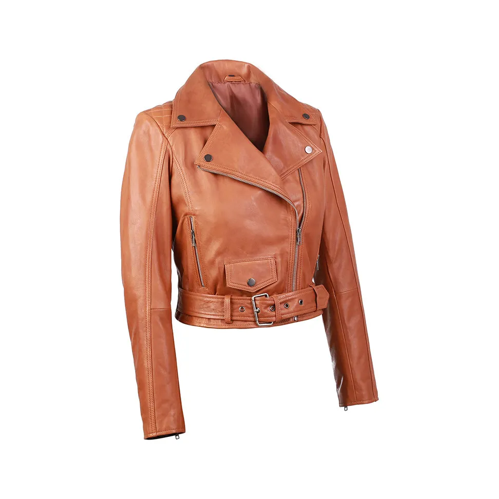 Gina Womens Quilty Short Biker Leather Jacket