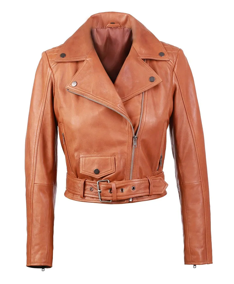 Gina Womens Quilty Short Biker Leather Jacket