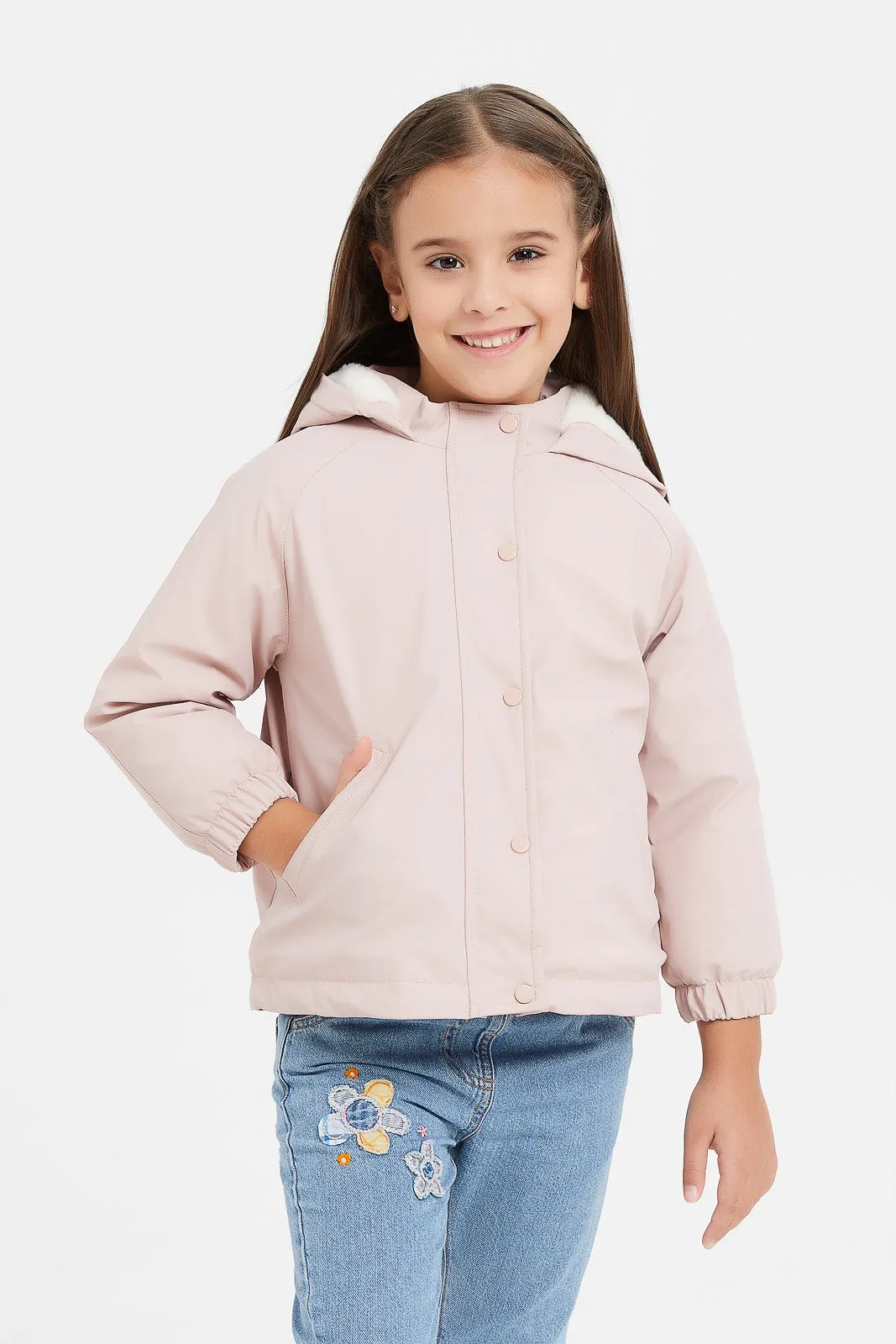 Girls Beige Hooded Jacket