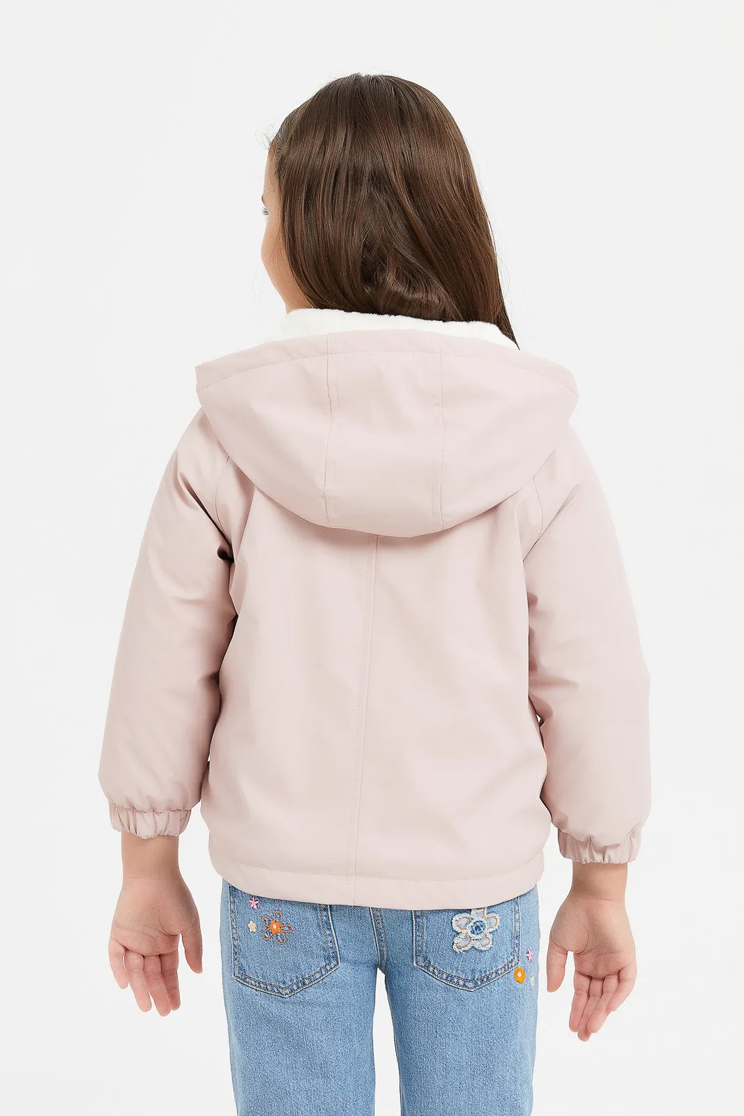 Girls Beige Hooded Jacket