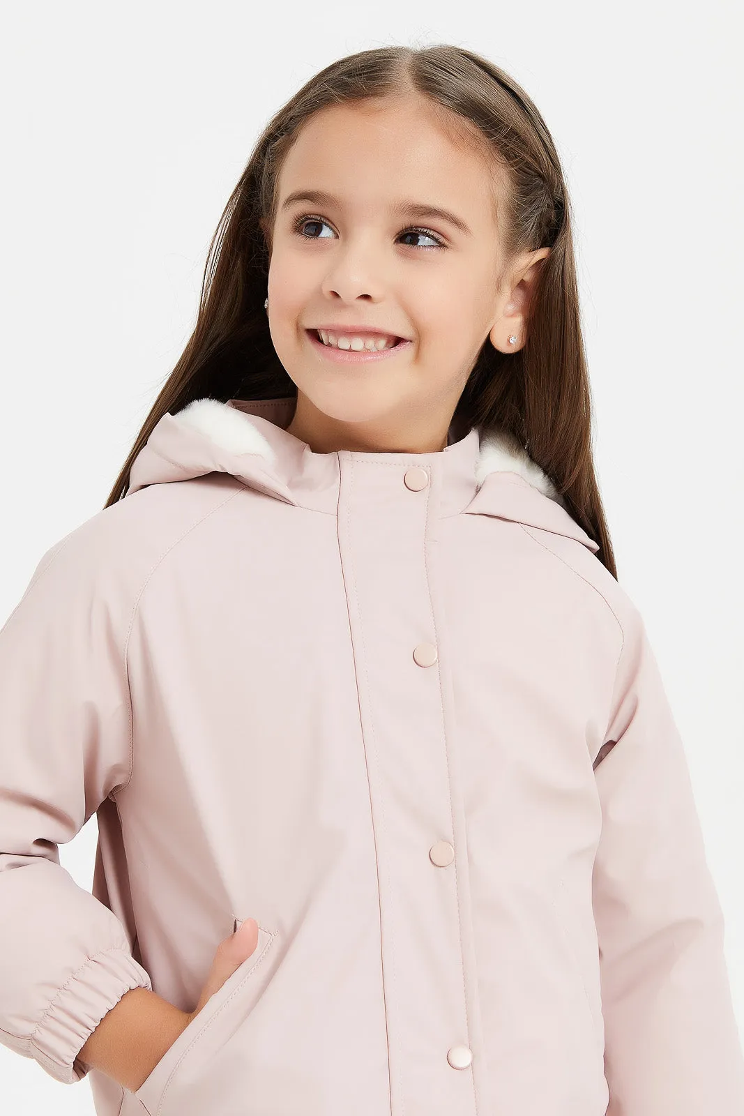 Girls Beige Hooded Jacket