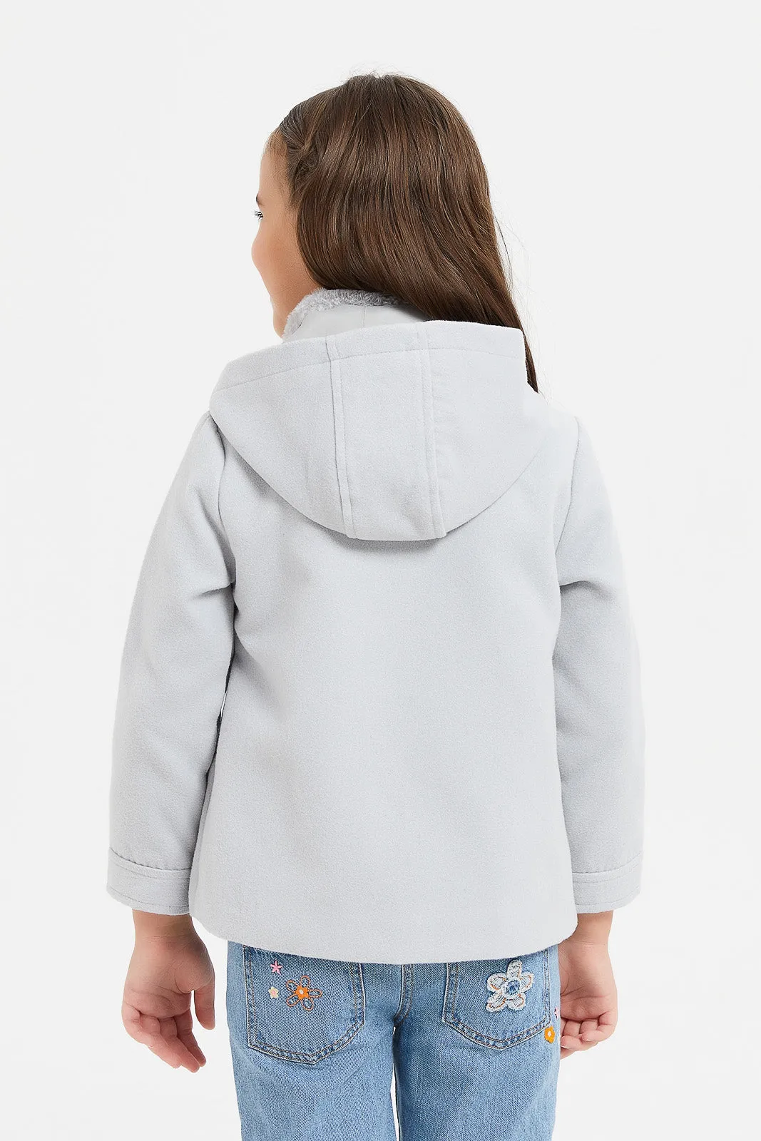 Girls Grey Hooded Melton Jacket