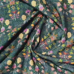 Green With Lurex Floral Kani Print Viscose Fabric