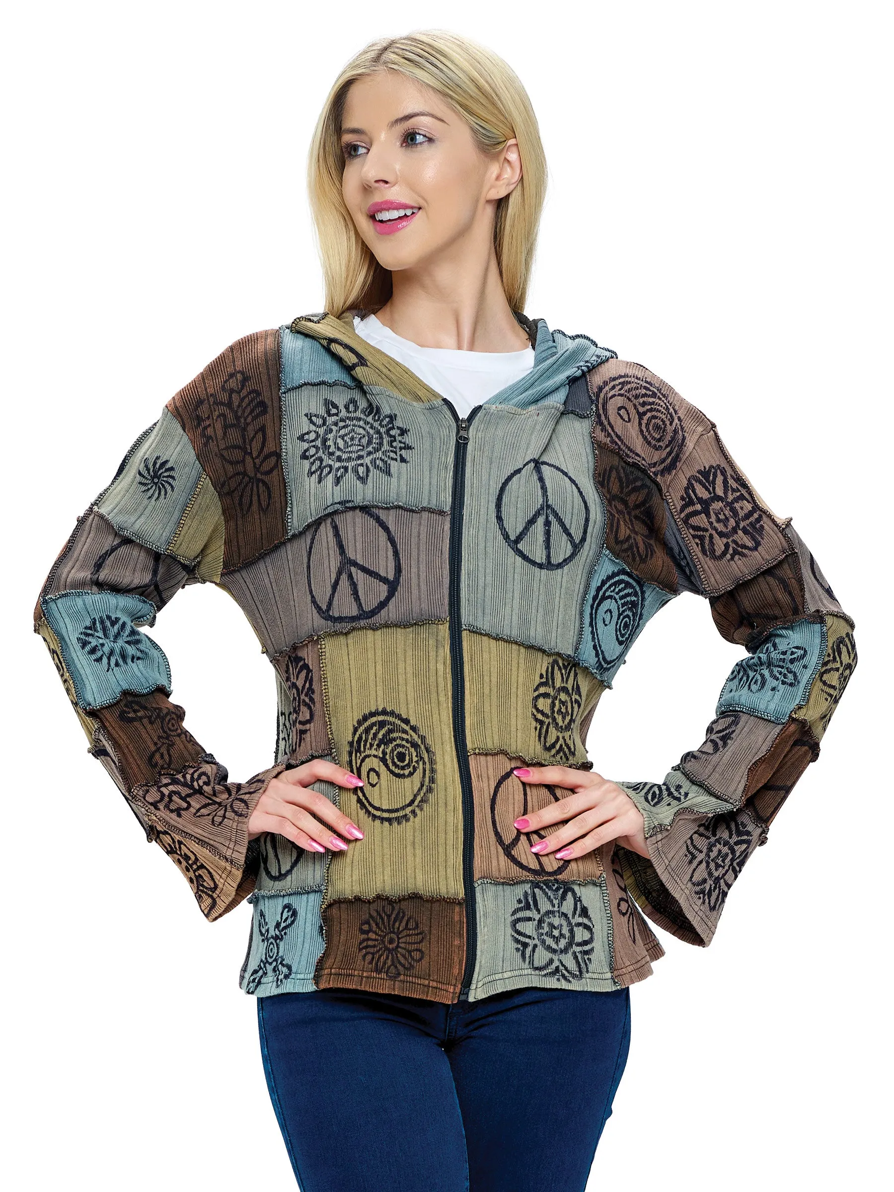 Hooded Jacket Hippie Patchwork Hand Printed