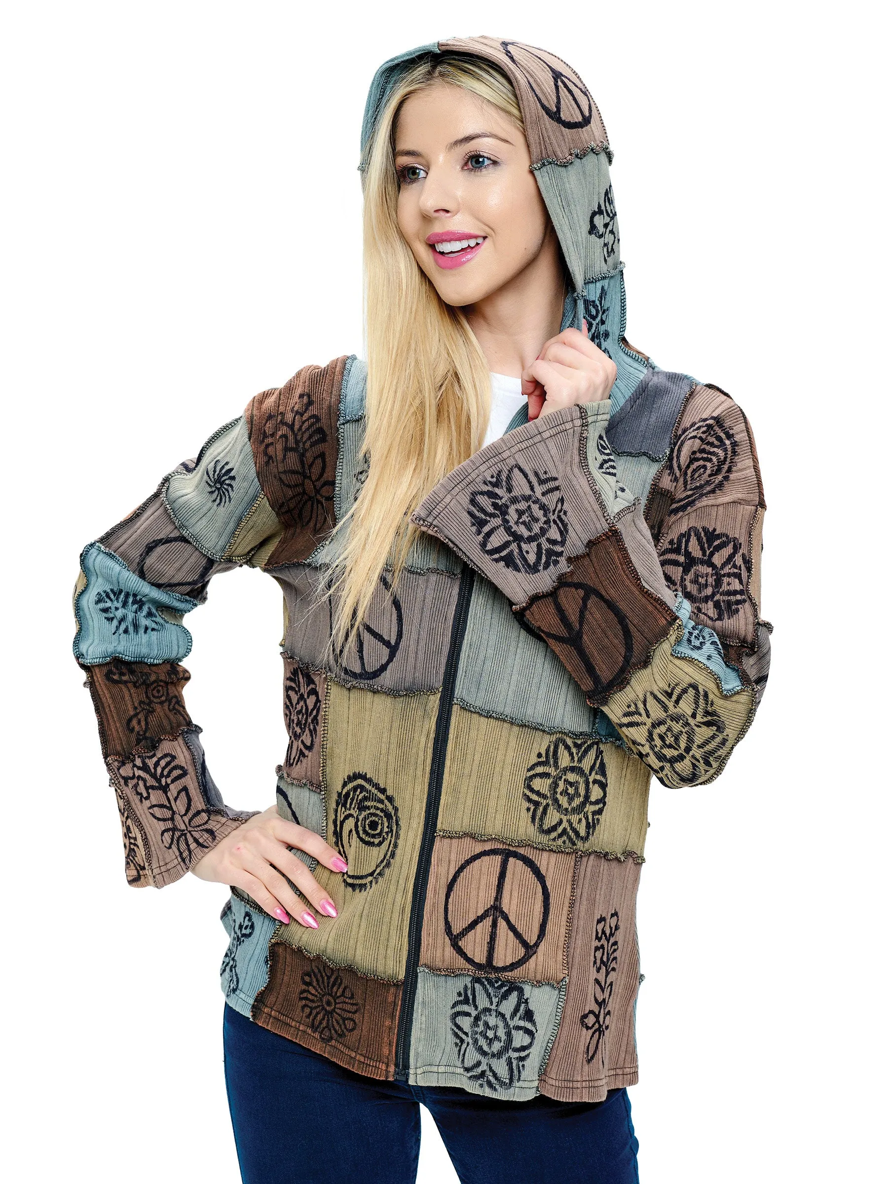 Hooded Jacket Hippie Patchwork Hand Printed