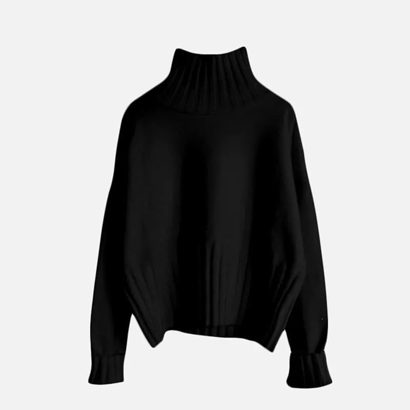 Large Size Women Turtleneck Pullover Sweater Autumn Winter Loose Knitted Jumper Thick Long Sleeve Black White Sweater Coat