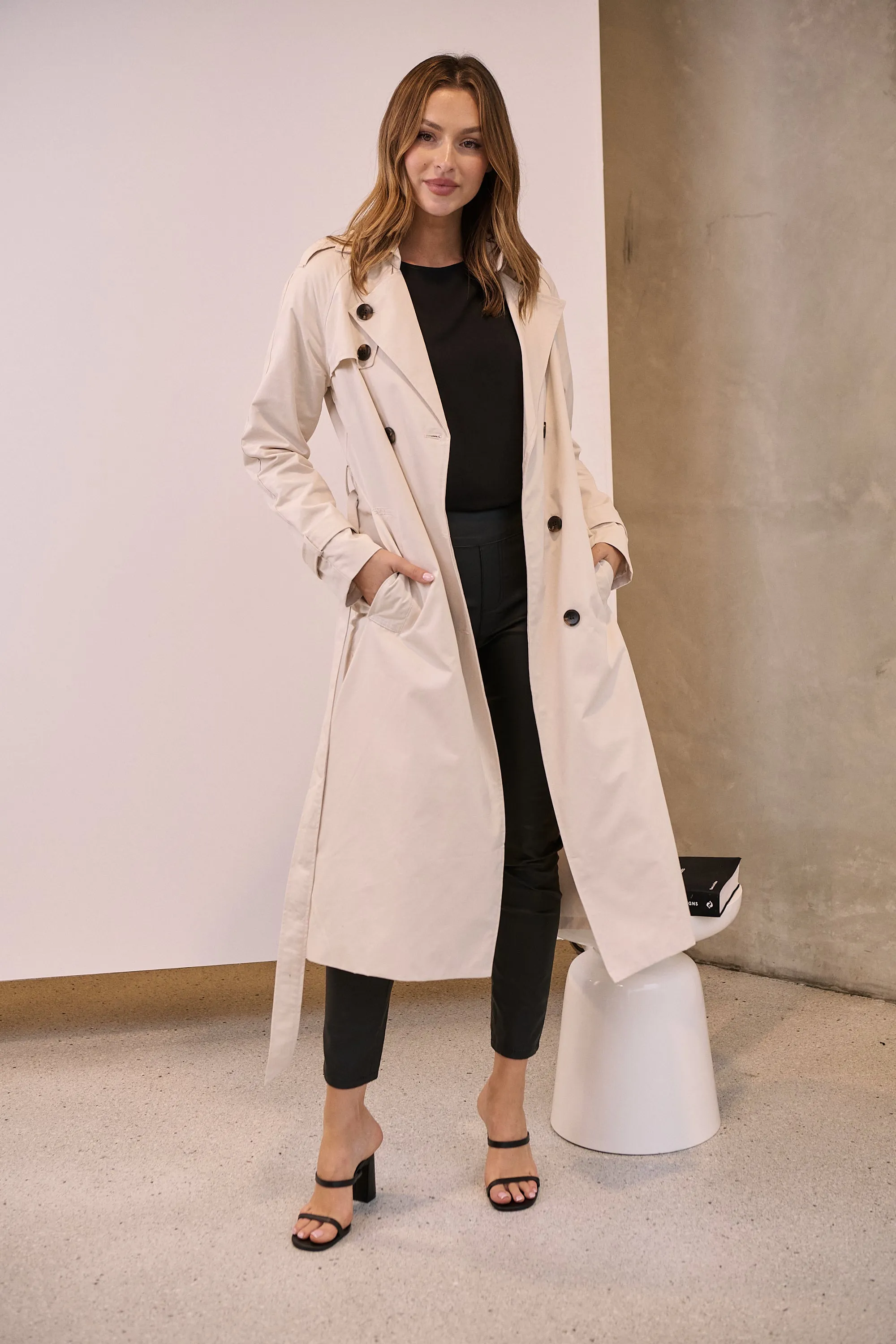 Loretta Beige Tie waist Trench Coat