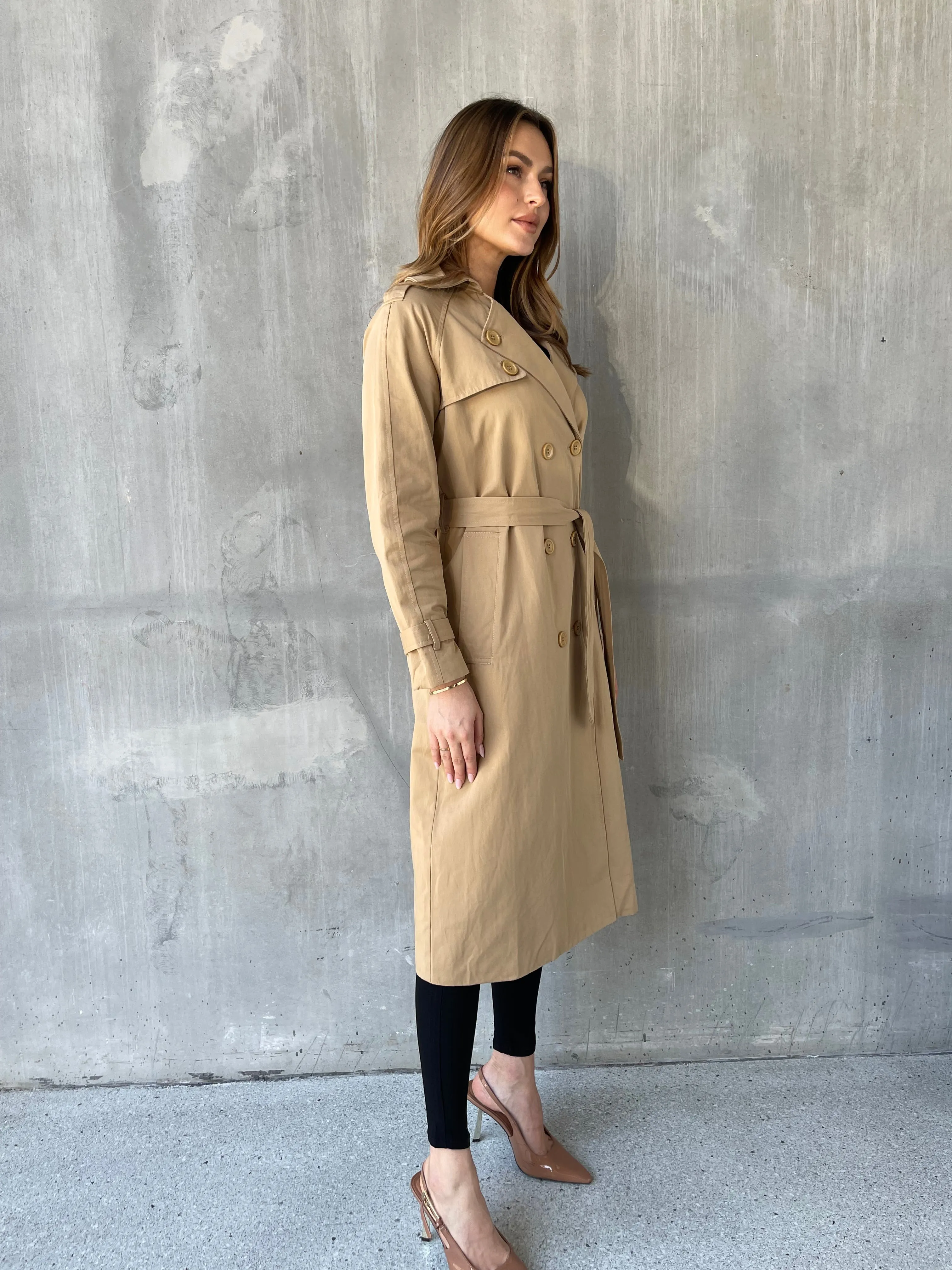 Loretta Camel Tie Waist Trench Coat