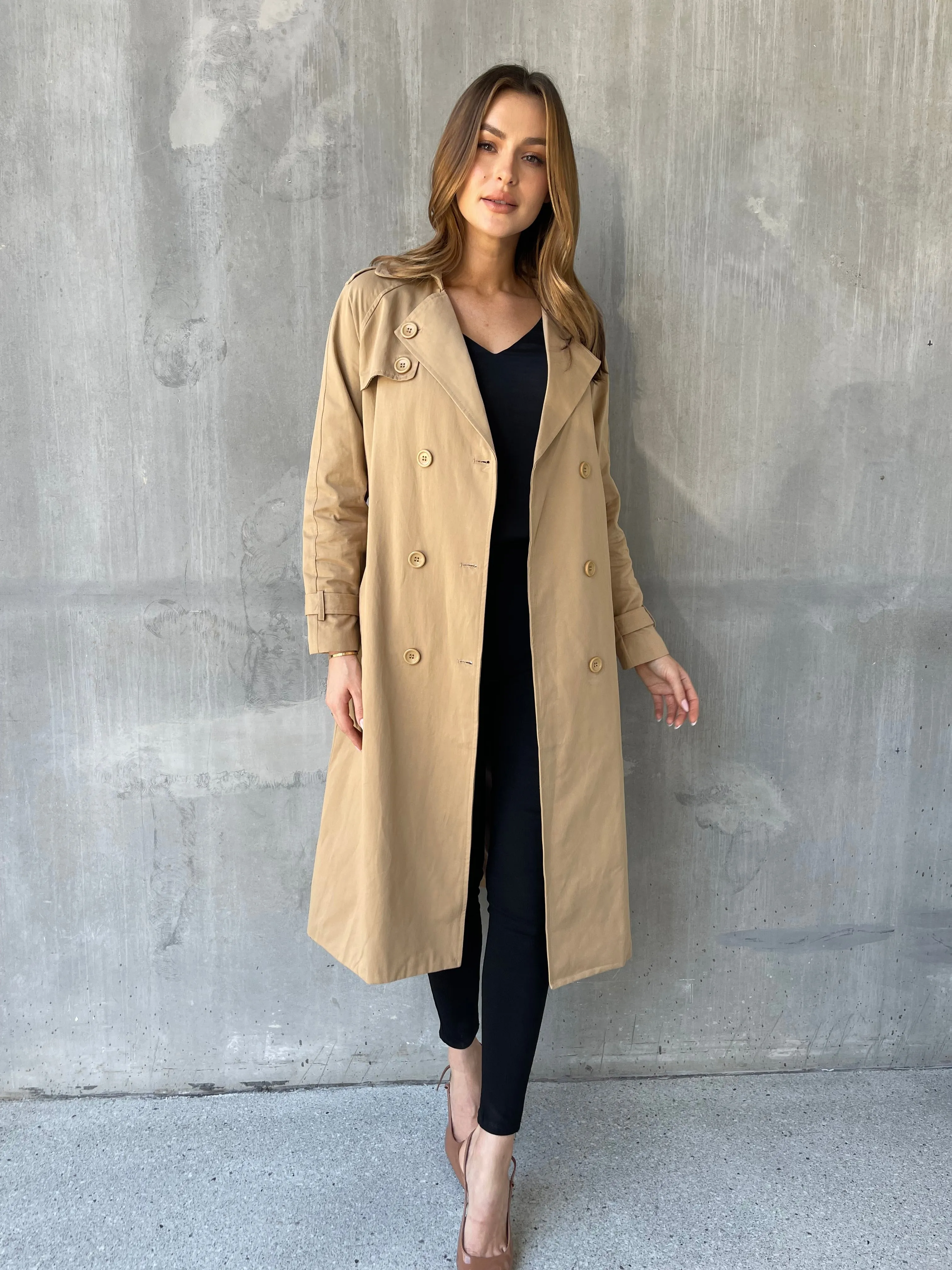 Loretta Camel Tie Waist Trench Coat