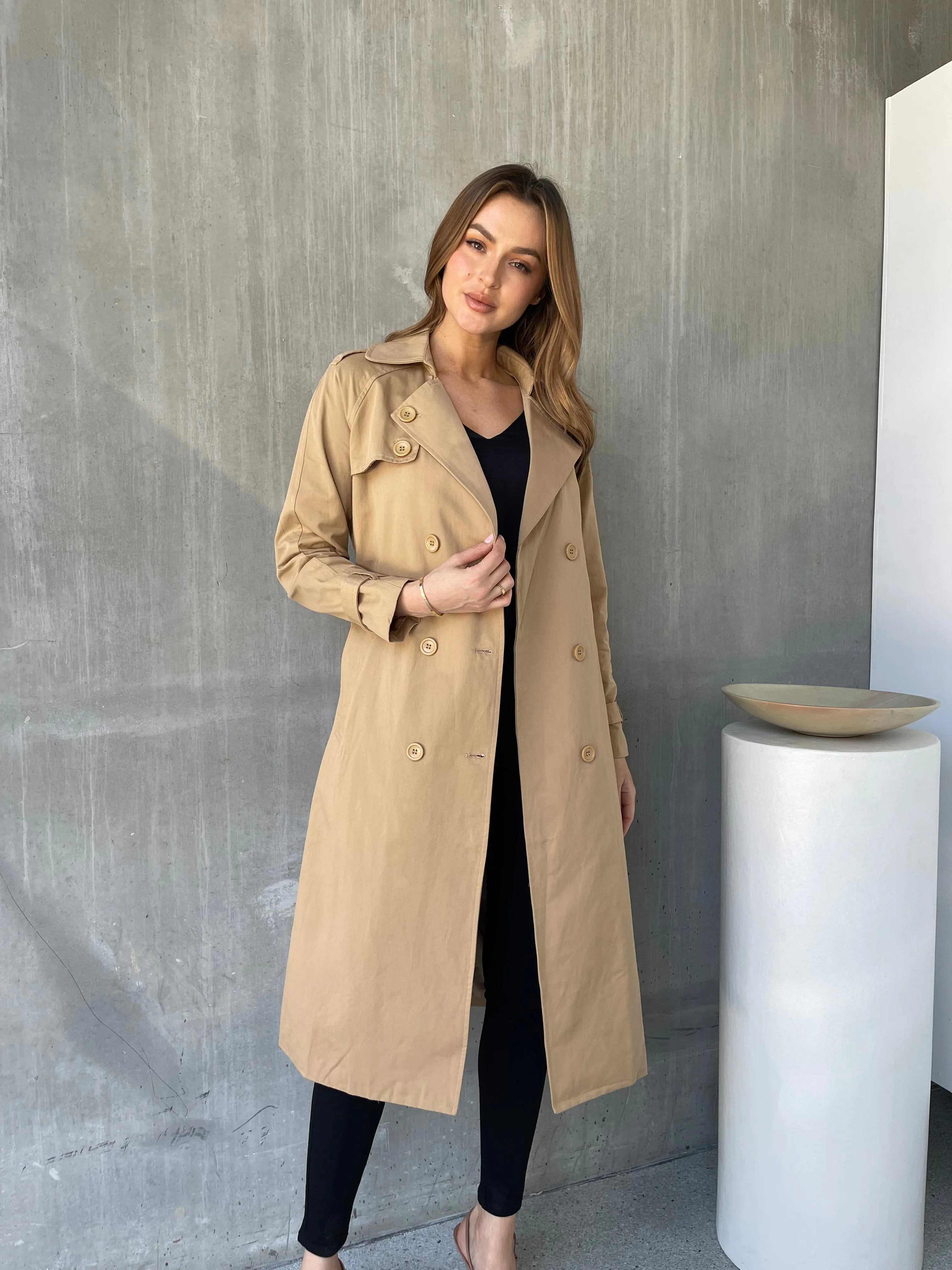 Loretta Camel Tie Waist Trench Coat