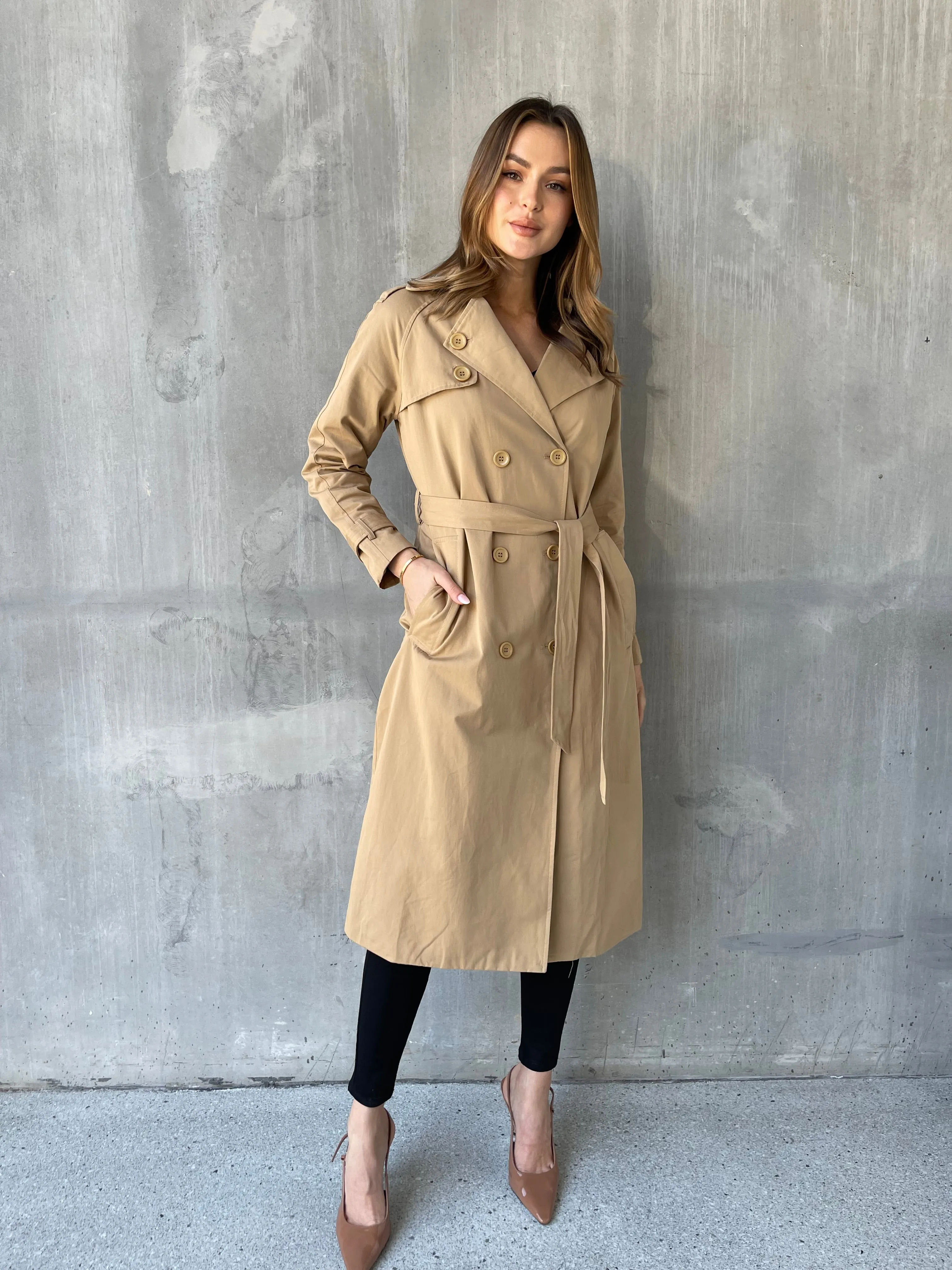 Loretta Camel Tie Waist Trench Coat