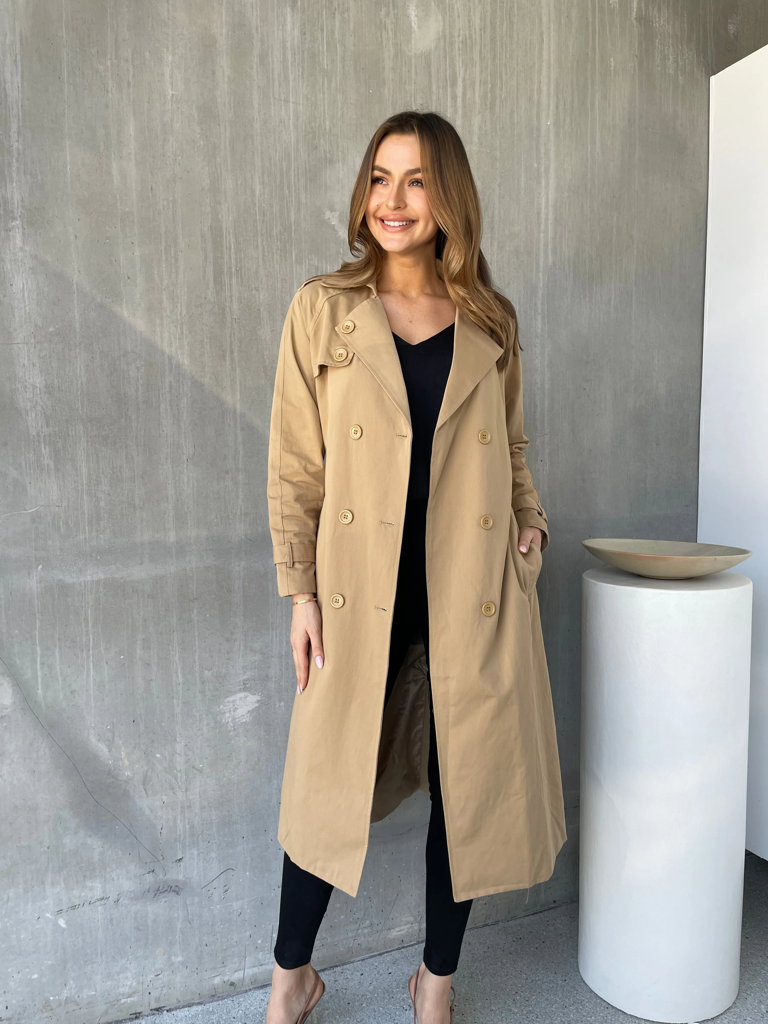 Loretta Camel Tie Waist Trench Coat