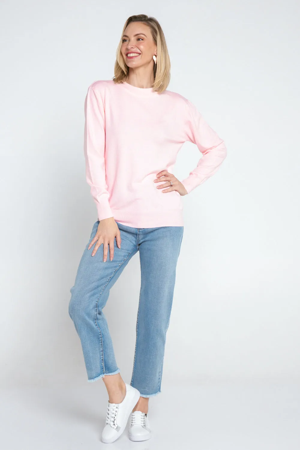 Marie Fine Knit Crew - Light Pink