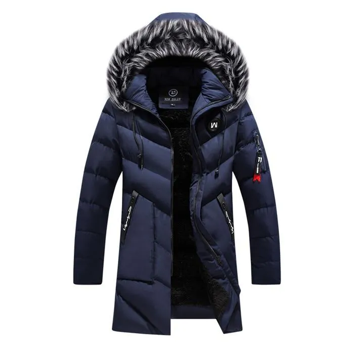 Men Cotton Multi-pocket Fur Hooded Warm Thick Windbreaker Overcoat