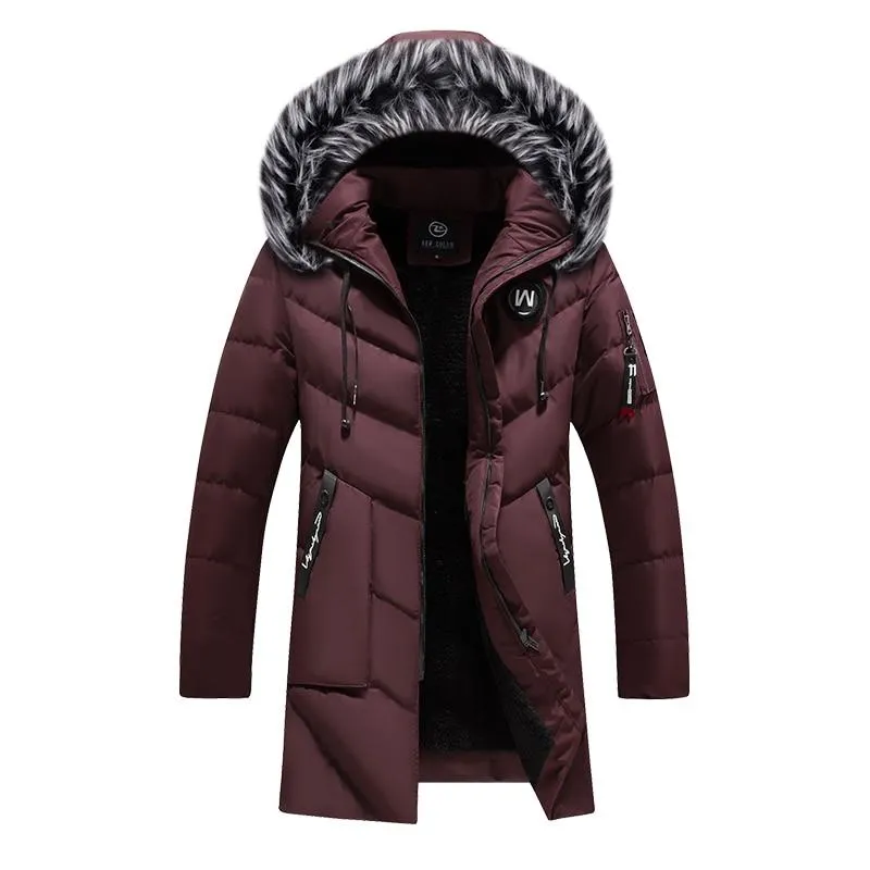 Men Cotton Multi-pocket Fur Hooded Warm Thick Windbreaker Overcoat