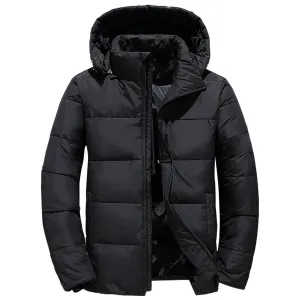 Men’s Black Parachute Removable Hood Warm Padded Design Casual Polo Neck Puffer Jacket