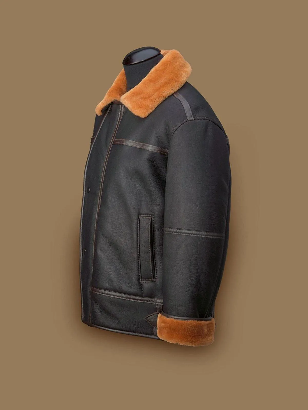 Men's Premium Black Aviation Shearling Leather Jacket