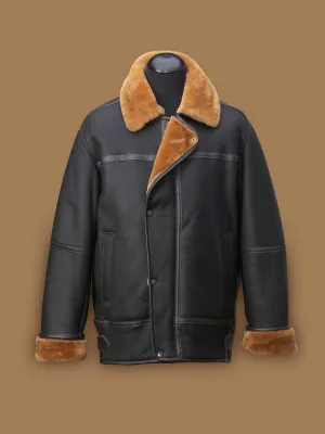 Men's Premium Black Aviation Shearling Leather Jacket