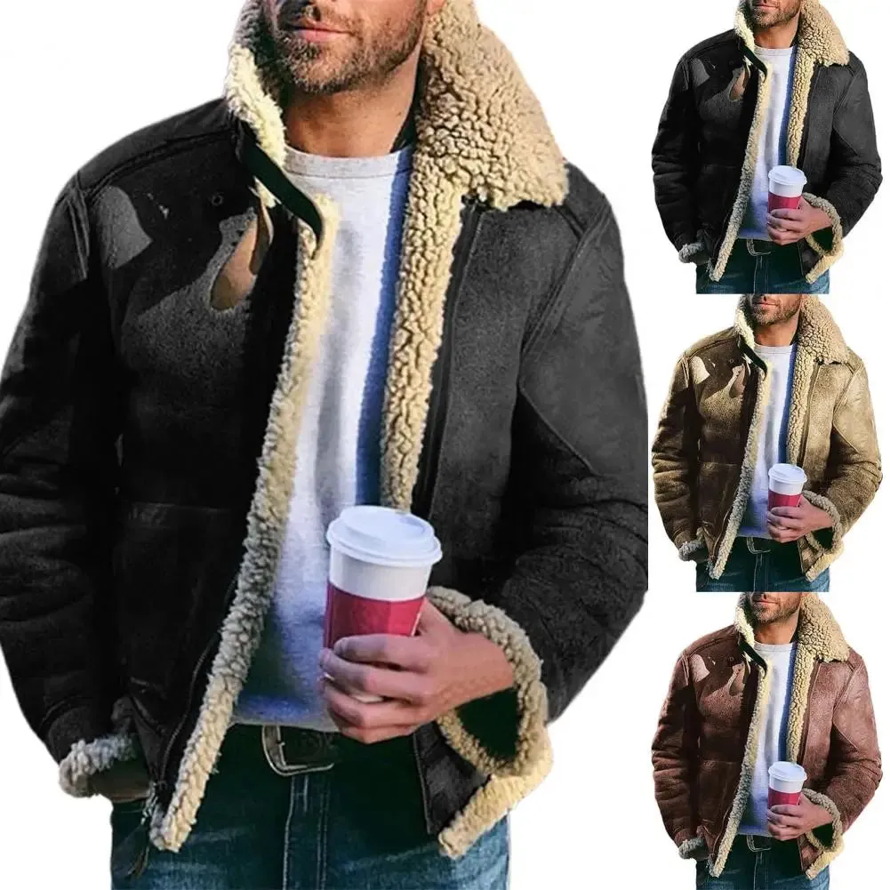 Men's Winter Sherpa Fleece Bomber Jacket – Casual Vintage Moto Coat