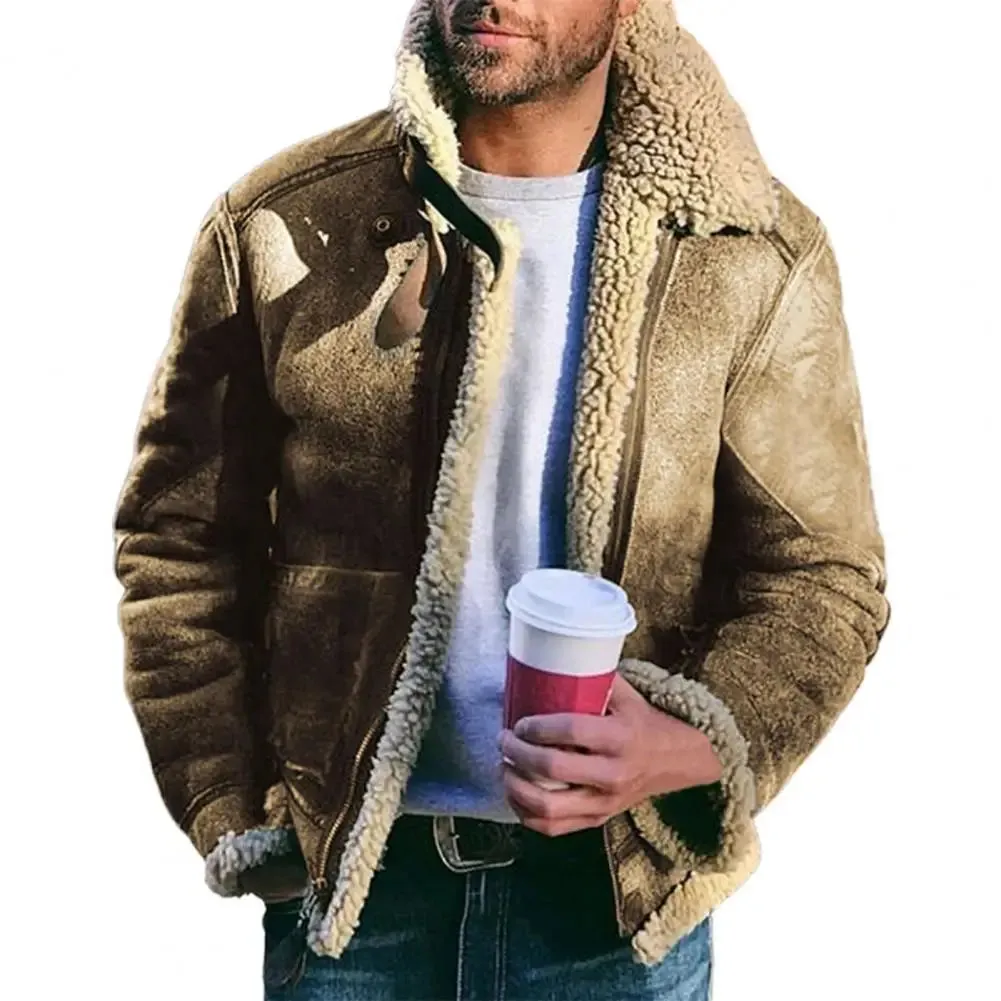 Men's Winter Sherpa Fleece Bomber Jacket – Casual Vintage Moto Coat