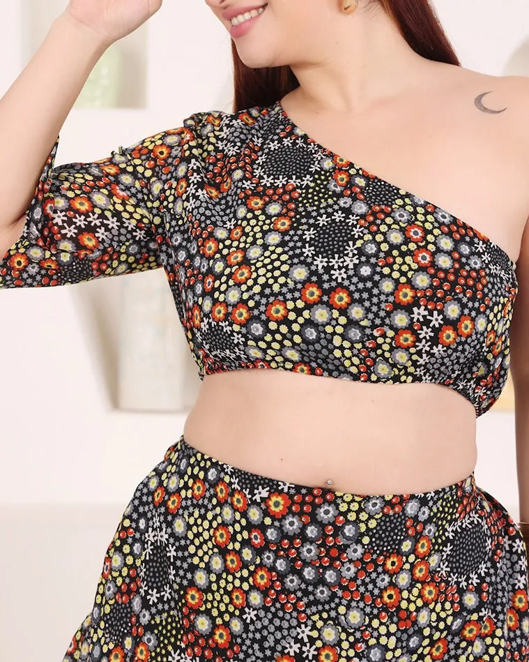 Multicolored Small Floral Printed Skirt with Top