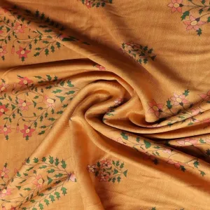 Mustard Yellow Floral Print Viscose Fabric