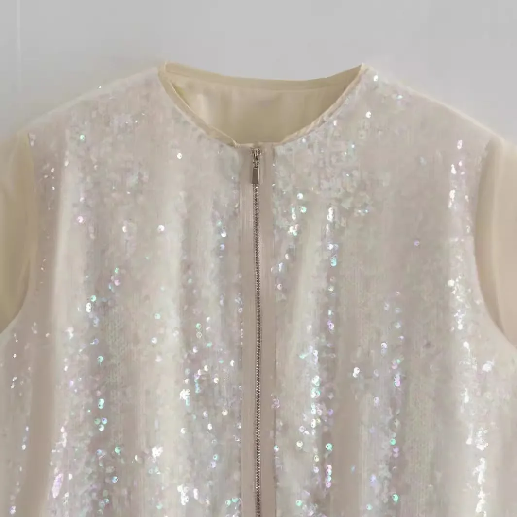 Pre Order:  Sequin Shimmer Zip Up Pilot Jacket