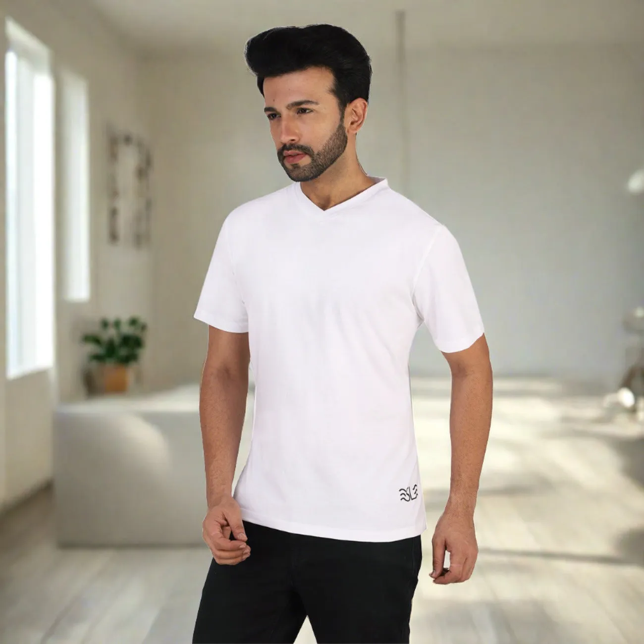 Premium 100% Cotton V Neck T-shirt Combo Pack Of 2 (Blue & White)