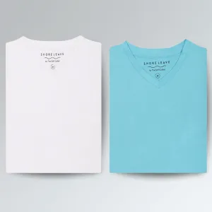 Premium 100% Cotton V Neck T-shirt Combo Pack Of 2 (Blue & White)