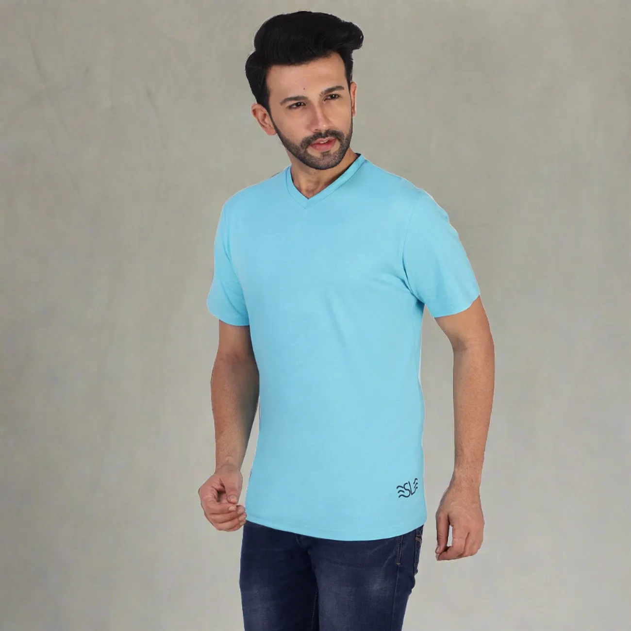 Premium 100% Cotton V Neck T-shirt Combo Pack Of 2 (Blue & White)