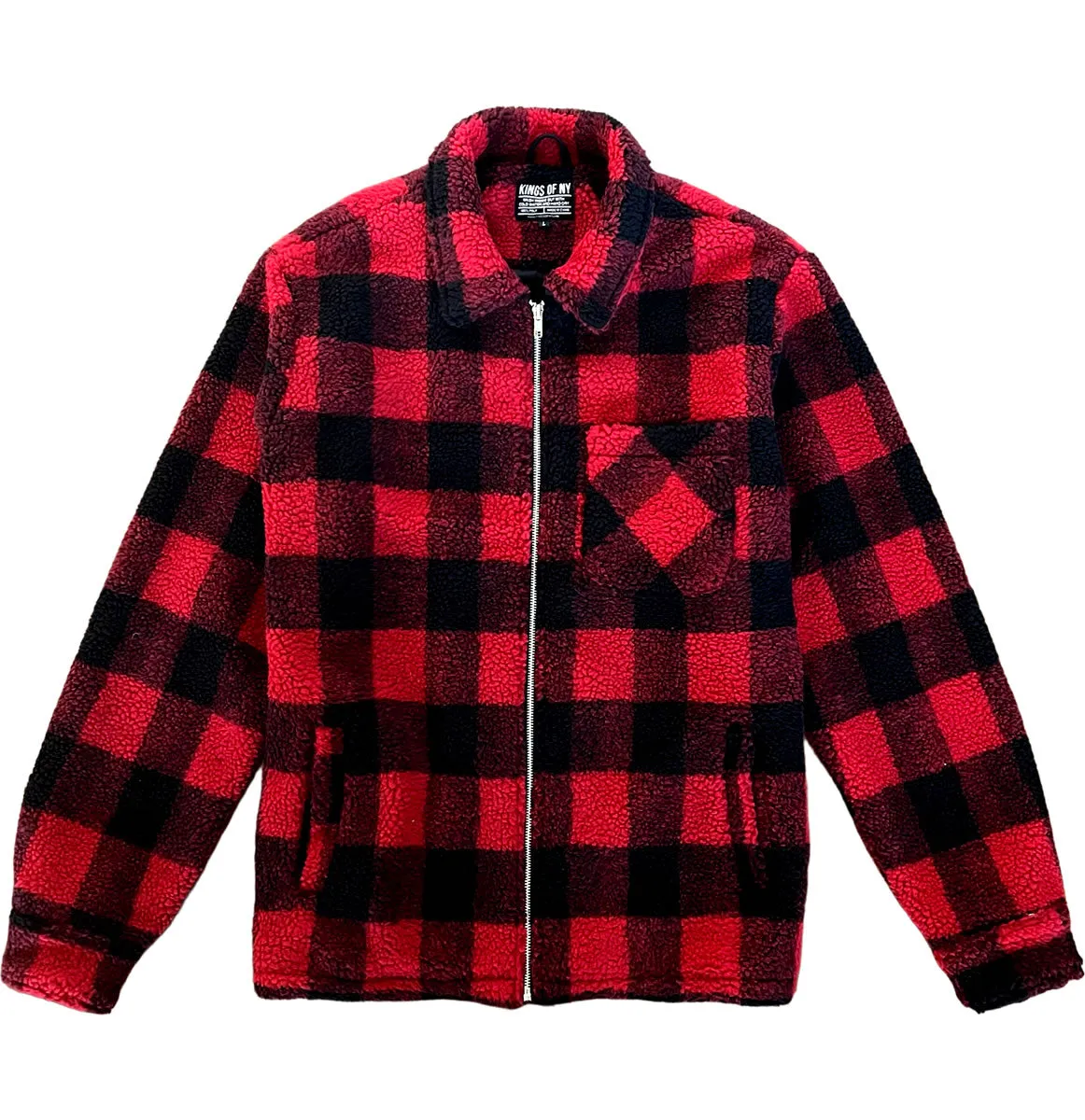 Red And Back Buffalo Plaid Mens Sherpa Jacket