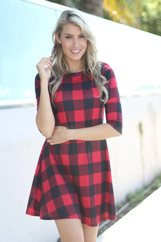 Red Plaid Short Dress