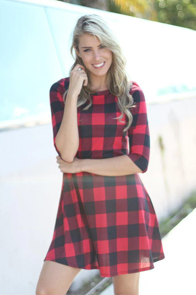 Red Plaid Short Dress