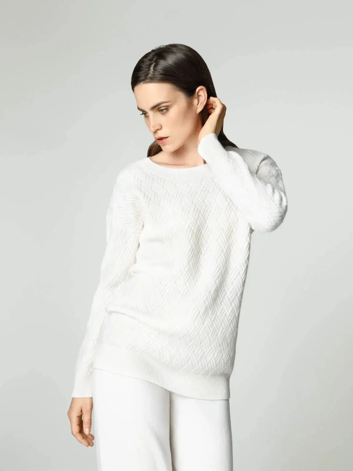 Scottish cashmere textured knit jersey