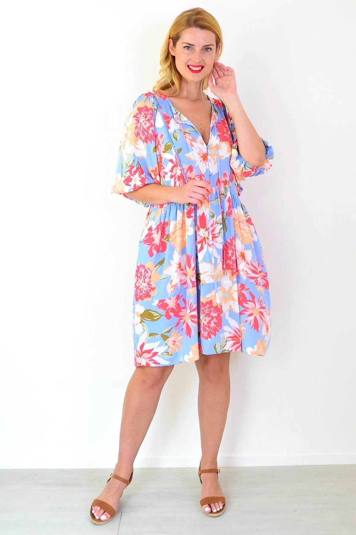 Sky Blue Tropical Garden Dress Tunic