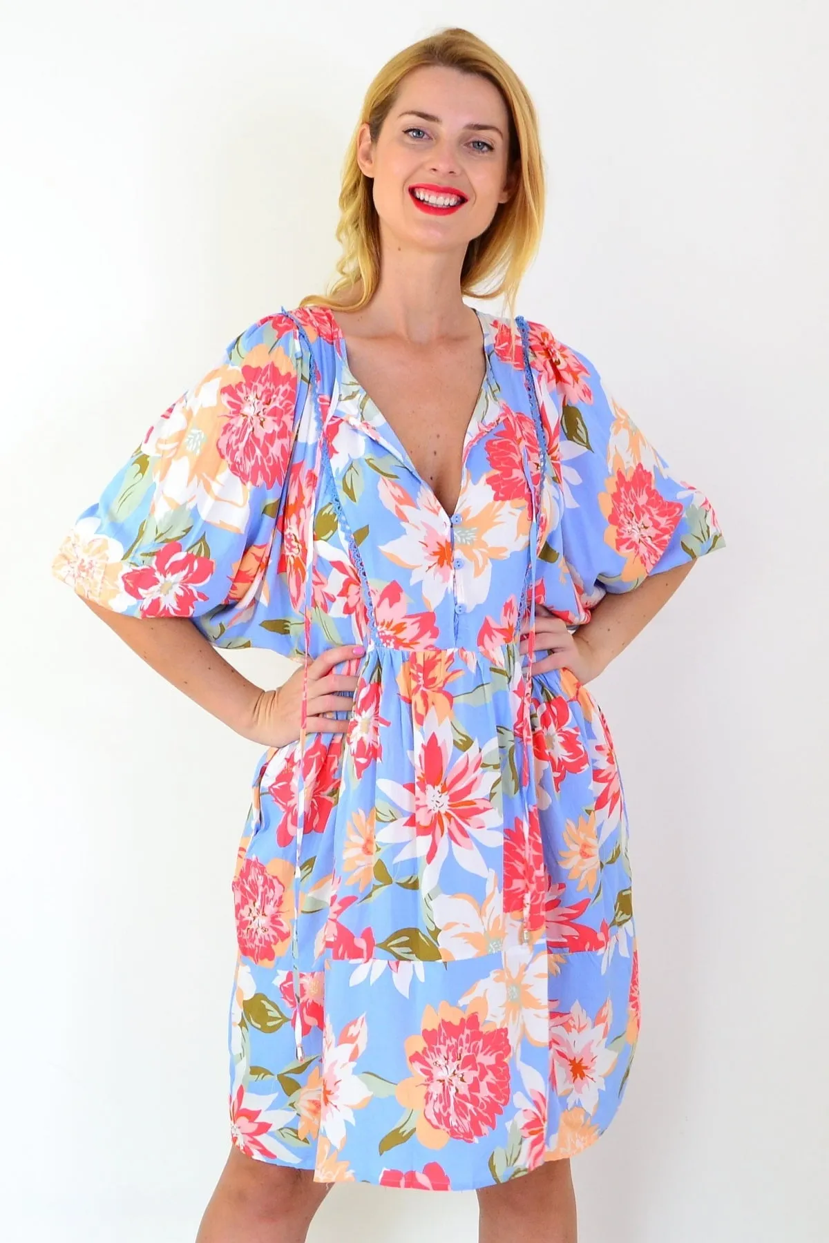 Sky Blue Tropical Garden Dress Tunic