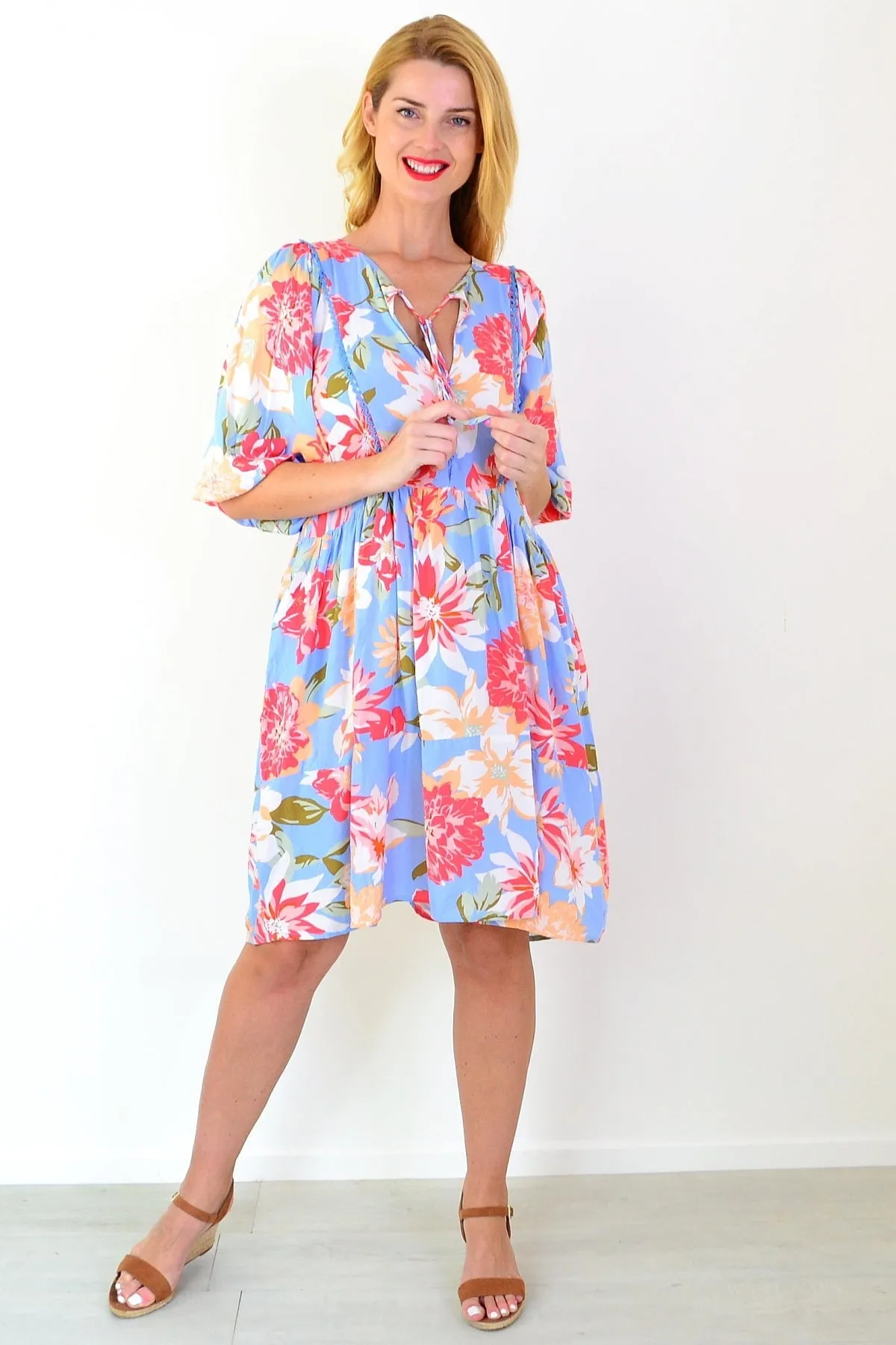 Sky Blue Tropical Garden Dress Tunic