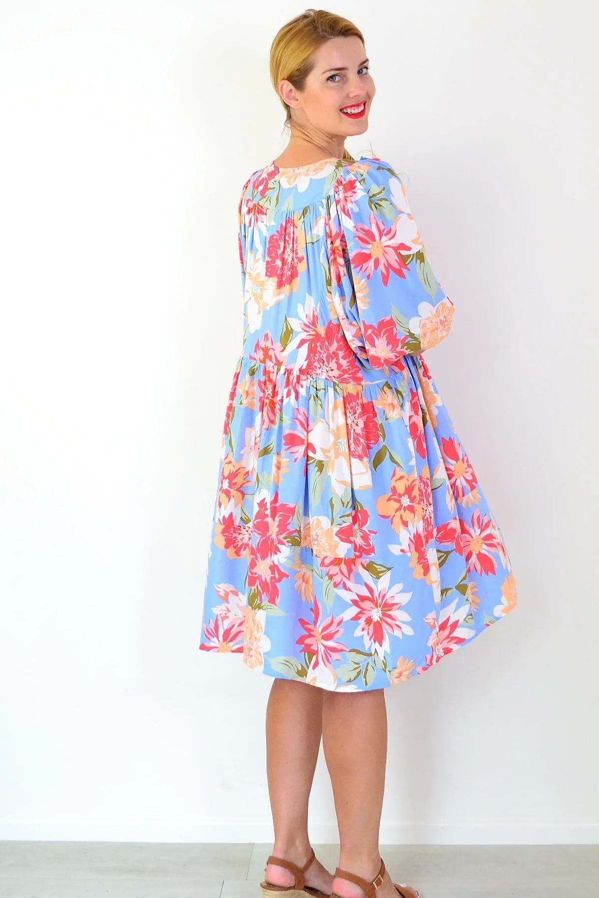 Sky Blue Tropical Garden Dress Tunic