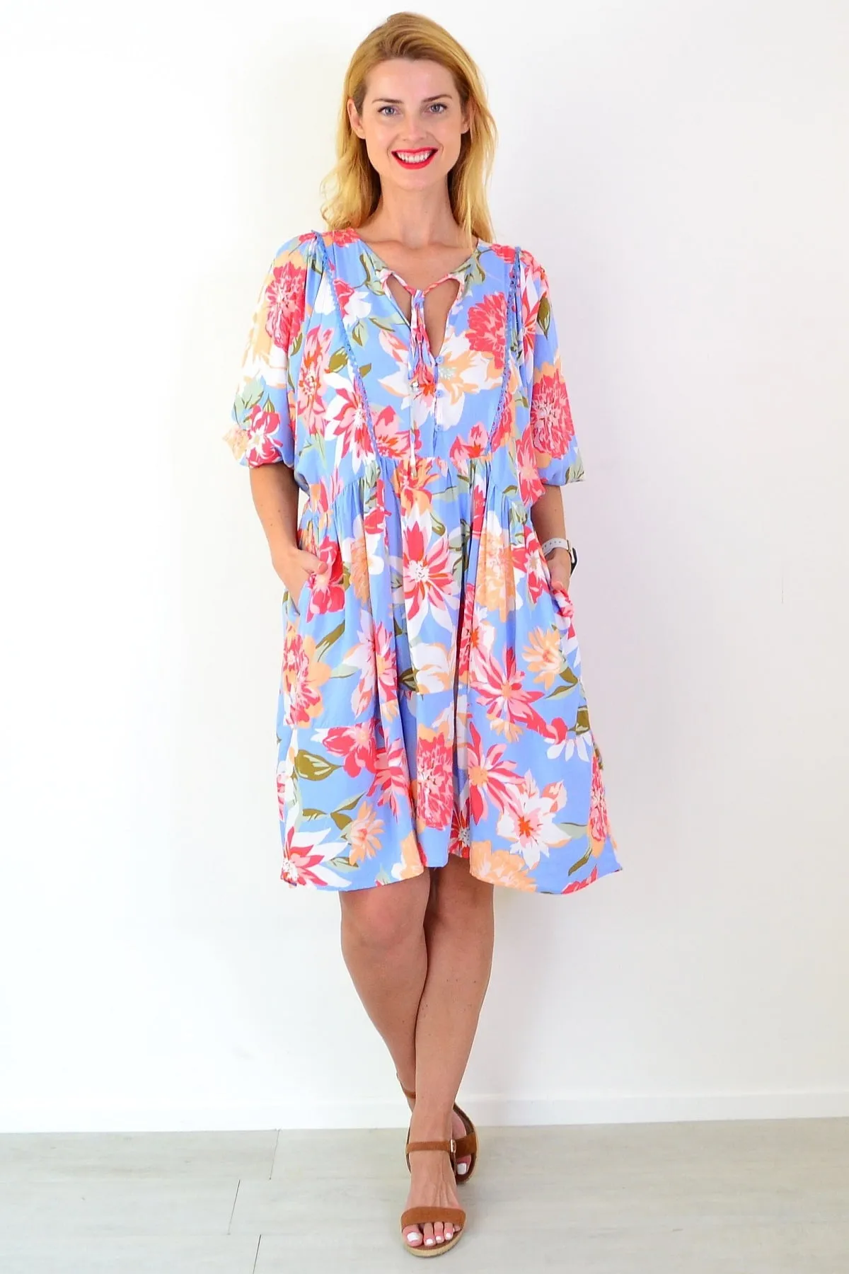 Sky Blue Tropical Garden Dress Tunic