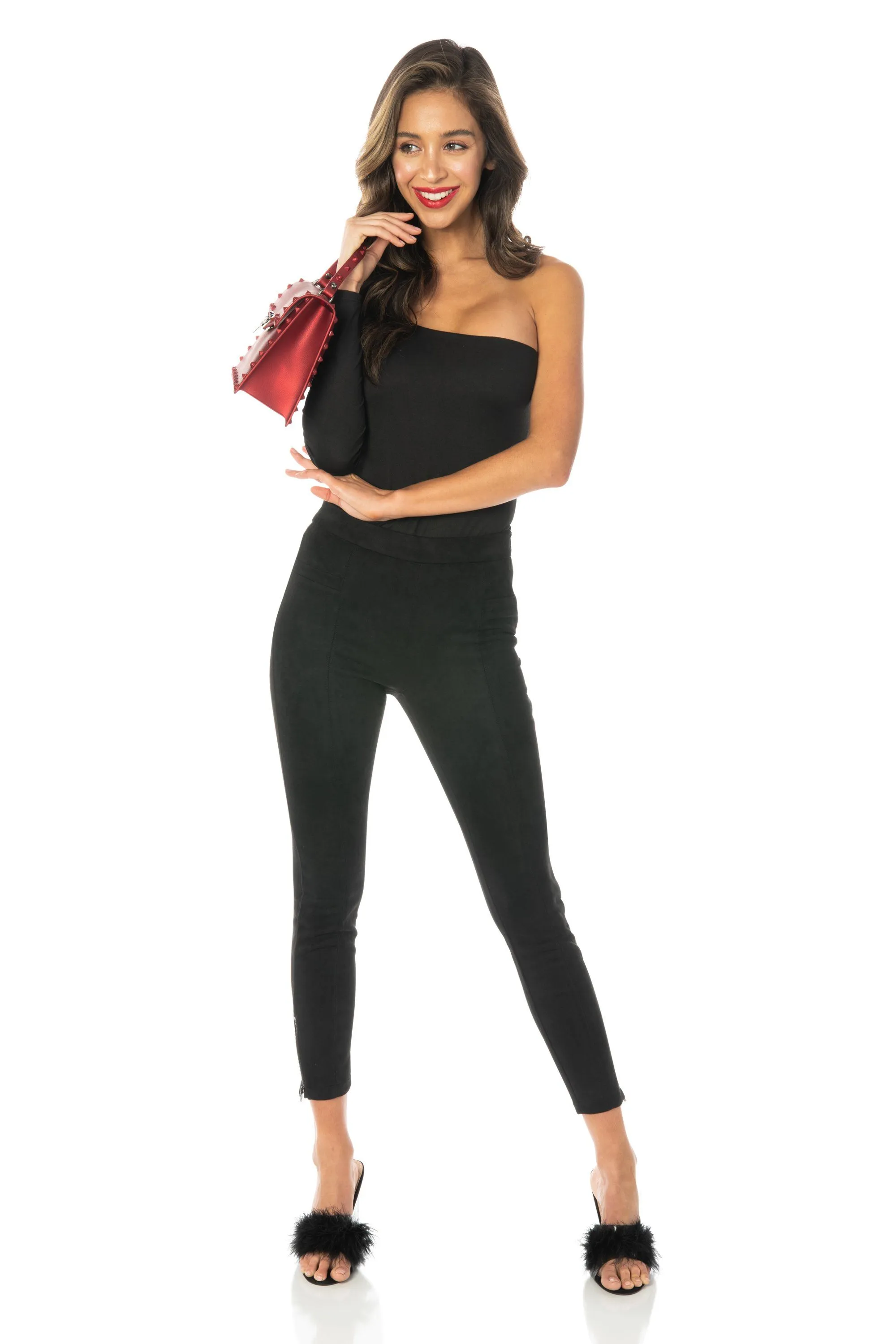 Soft Faux Suede Black Skinny Pant