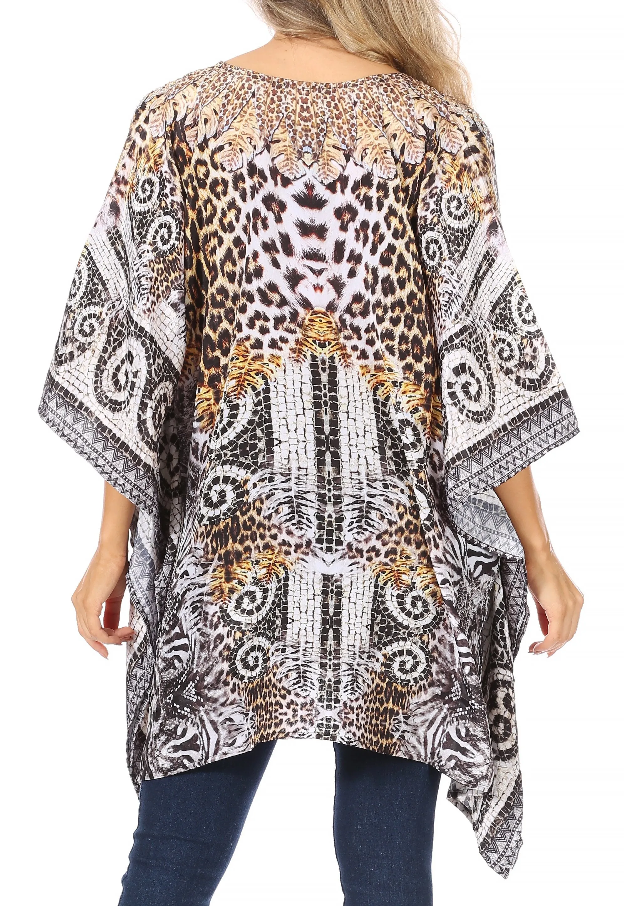 Stylish Rhinestone Lace-Up V-Neck Women's Caftan Poncho Cover-Up by Sakkas Aymee