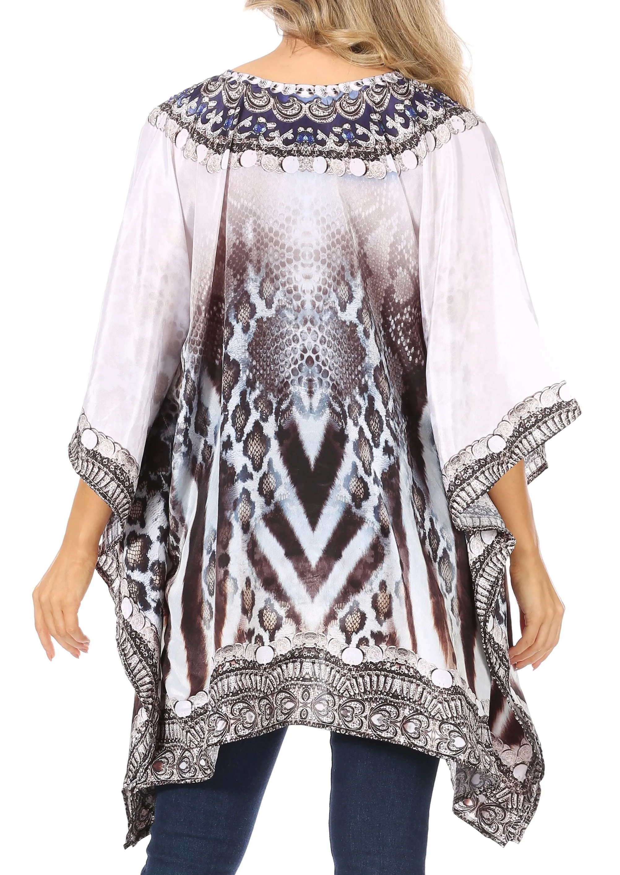 Stylish Rhinestone Lace-Up V-Neck Women's Caftan Poncho Cover-Up by Sakkas Aymee