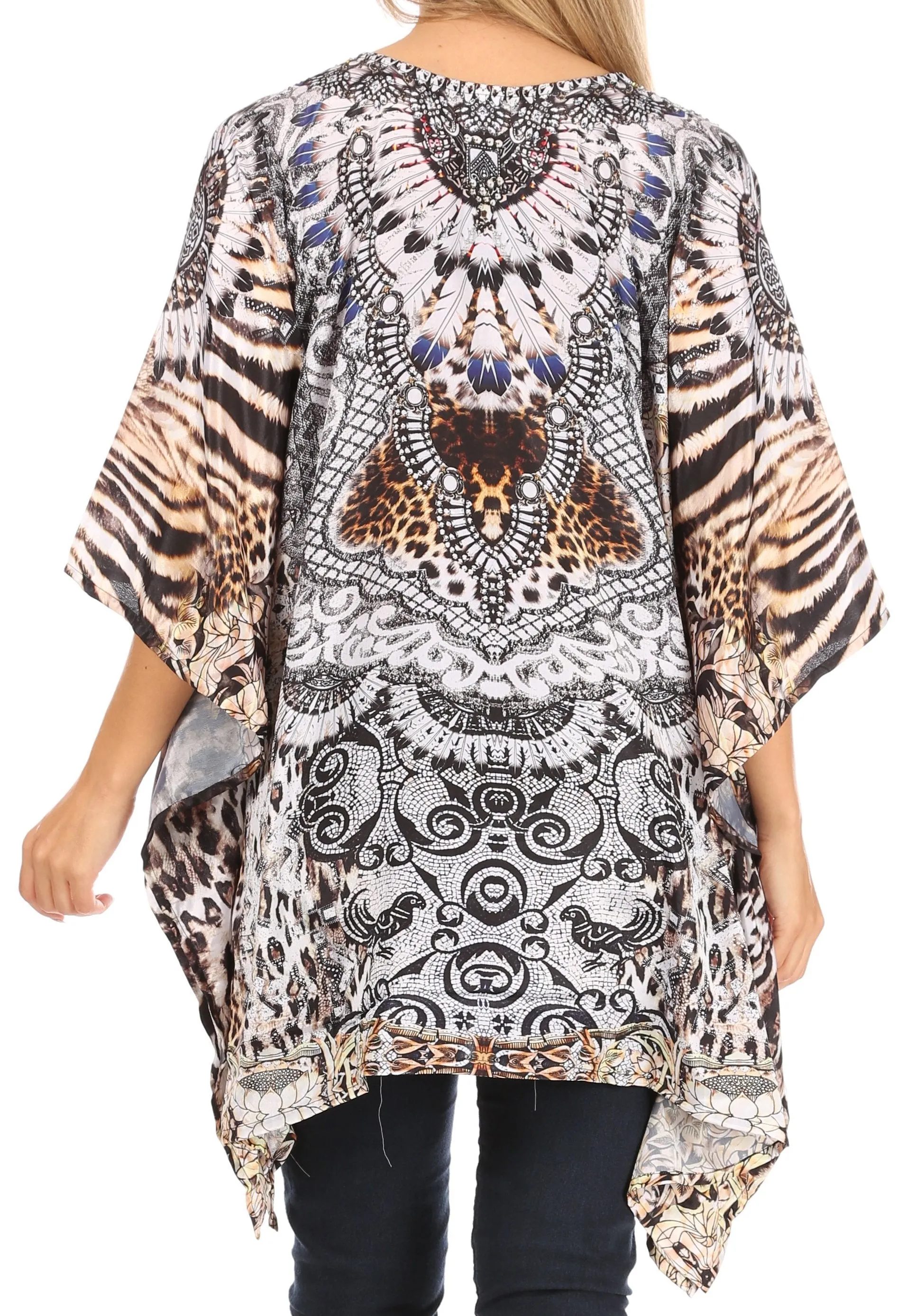 Stylish Rhinestone Lace-Up V-Neck Women's Caftan Poncho Cover-Up by Sakkas Aymee