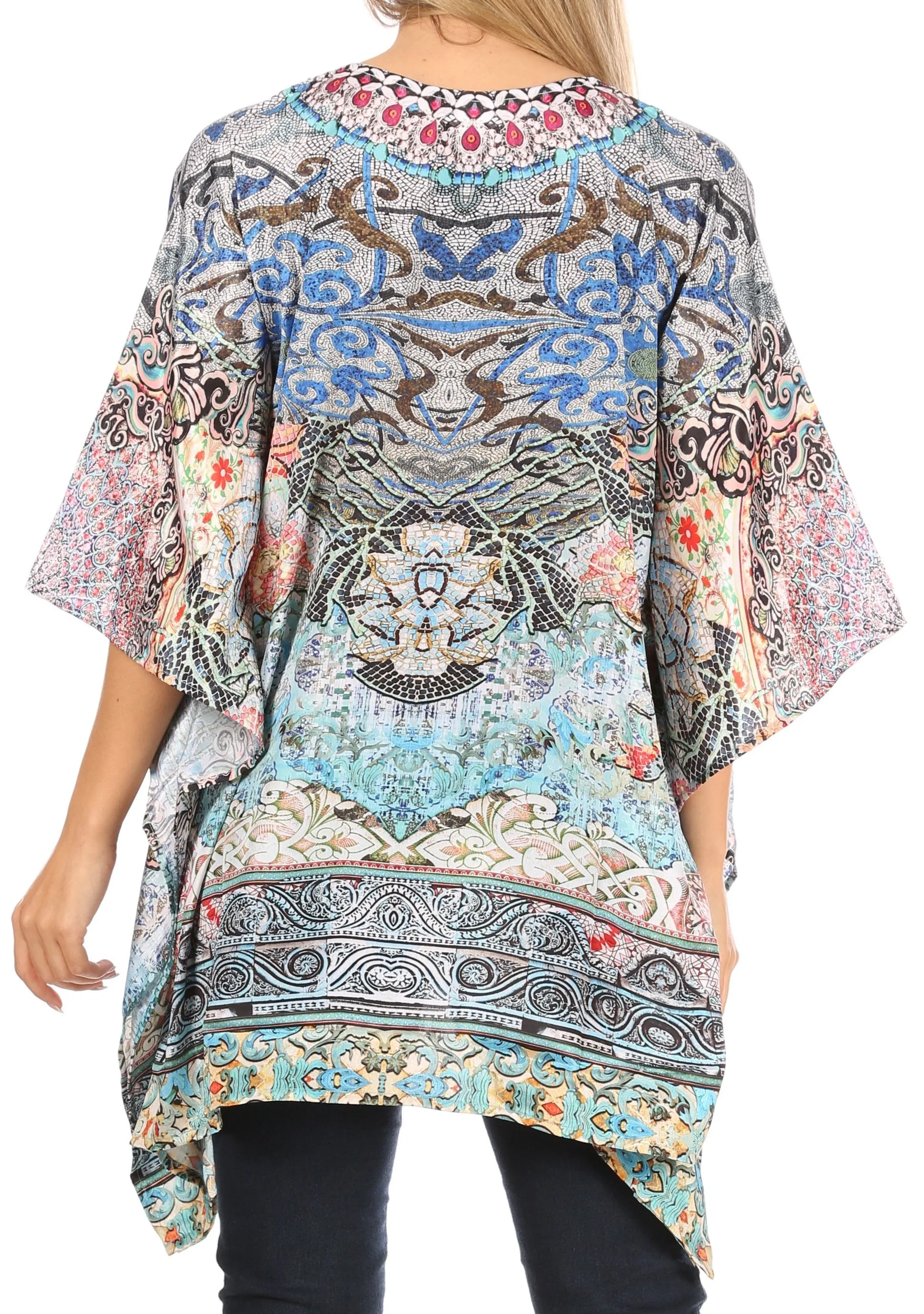 Stylish Rhinestone Lace-Up V-Neck Women's Caftan Poncho Cover-Up by Sakkas Aymee