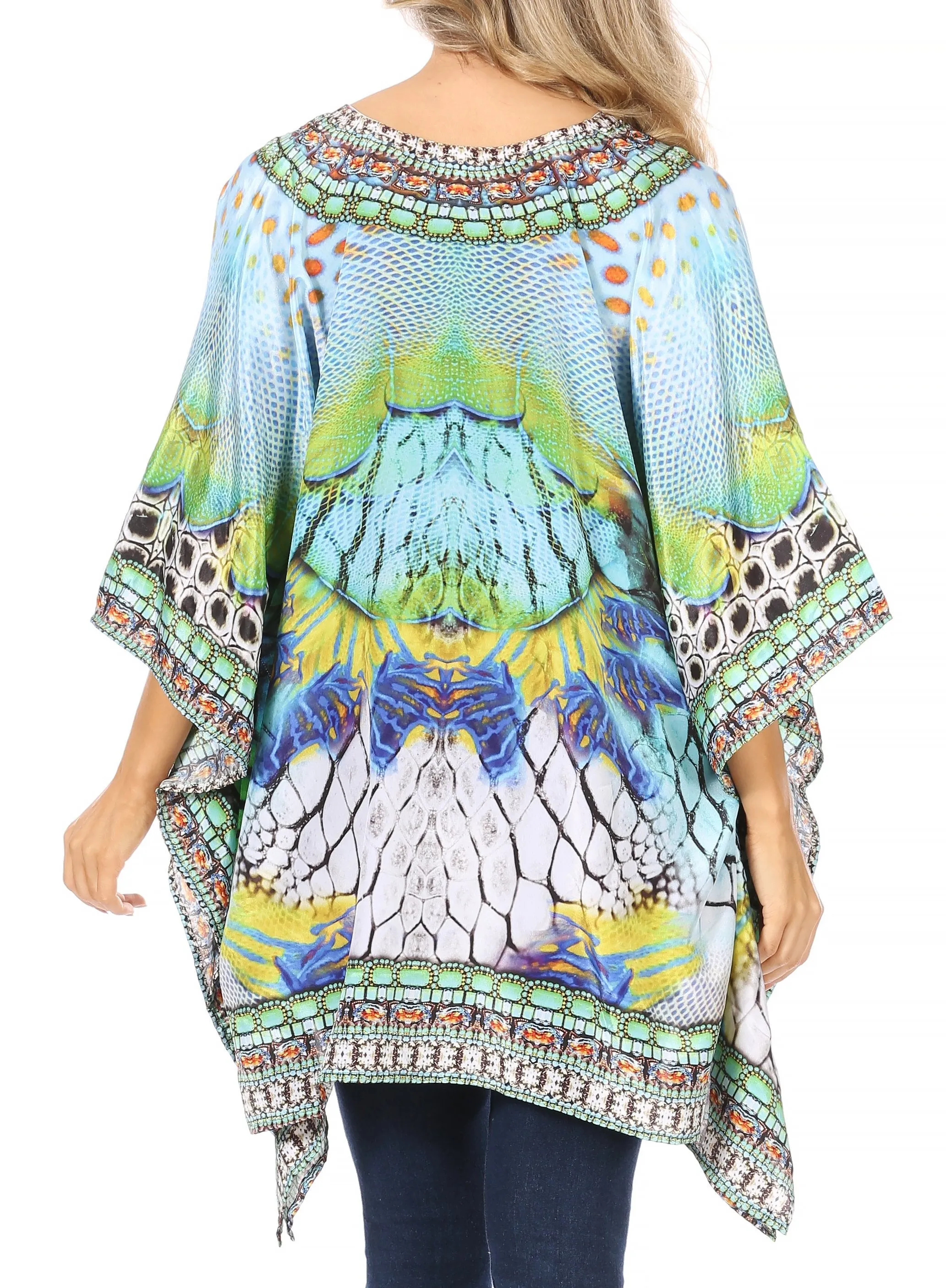 Stylish Rhinestone Lace-Up V-Neck Women's Caftan Poncho Cover-Up by Sakkas Aymee