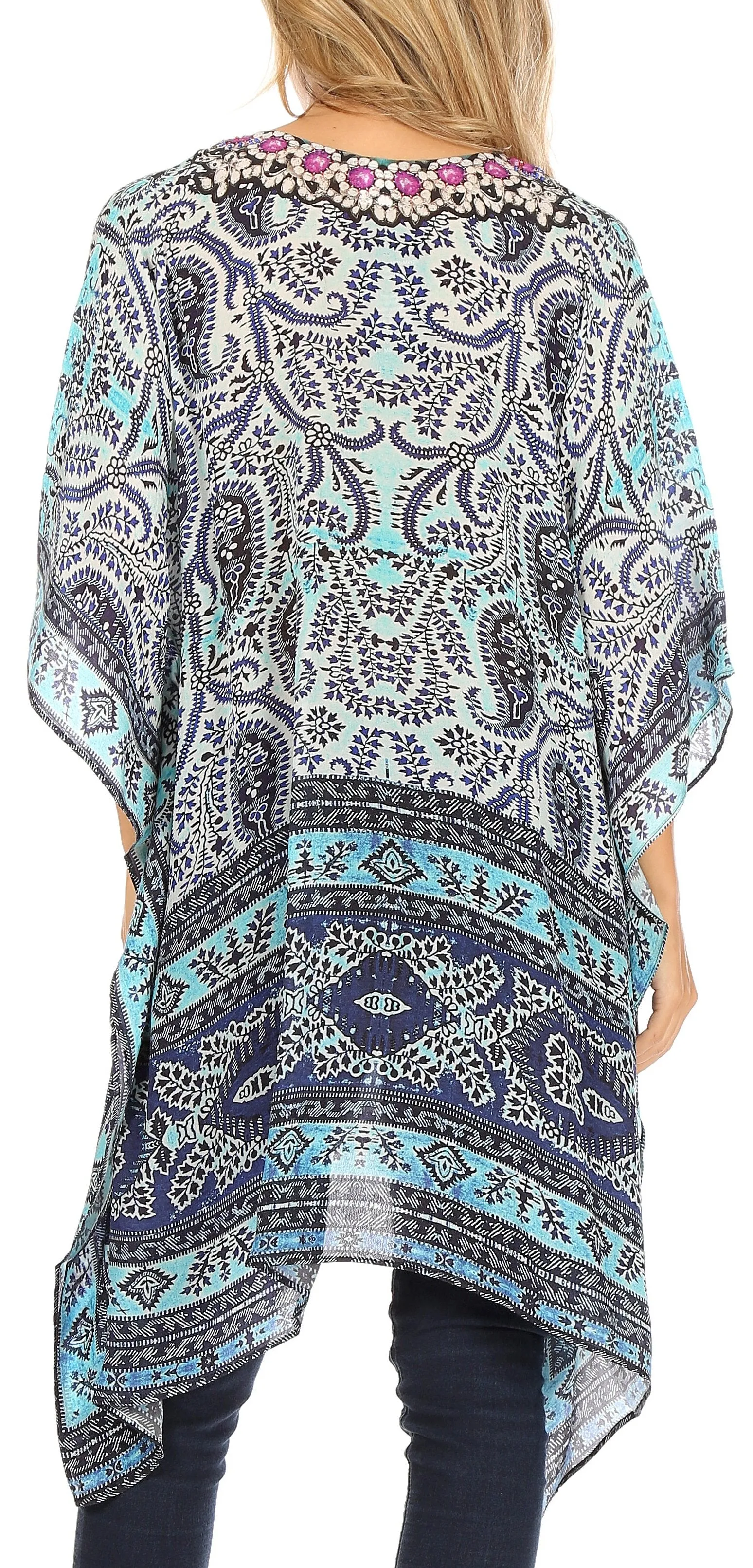 Stylish Rhinestone Lace-Up V-Neck Women's Caftan Poncho Cover-Up by Sakkas Aymee