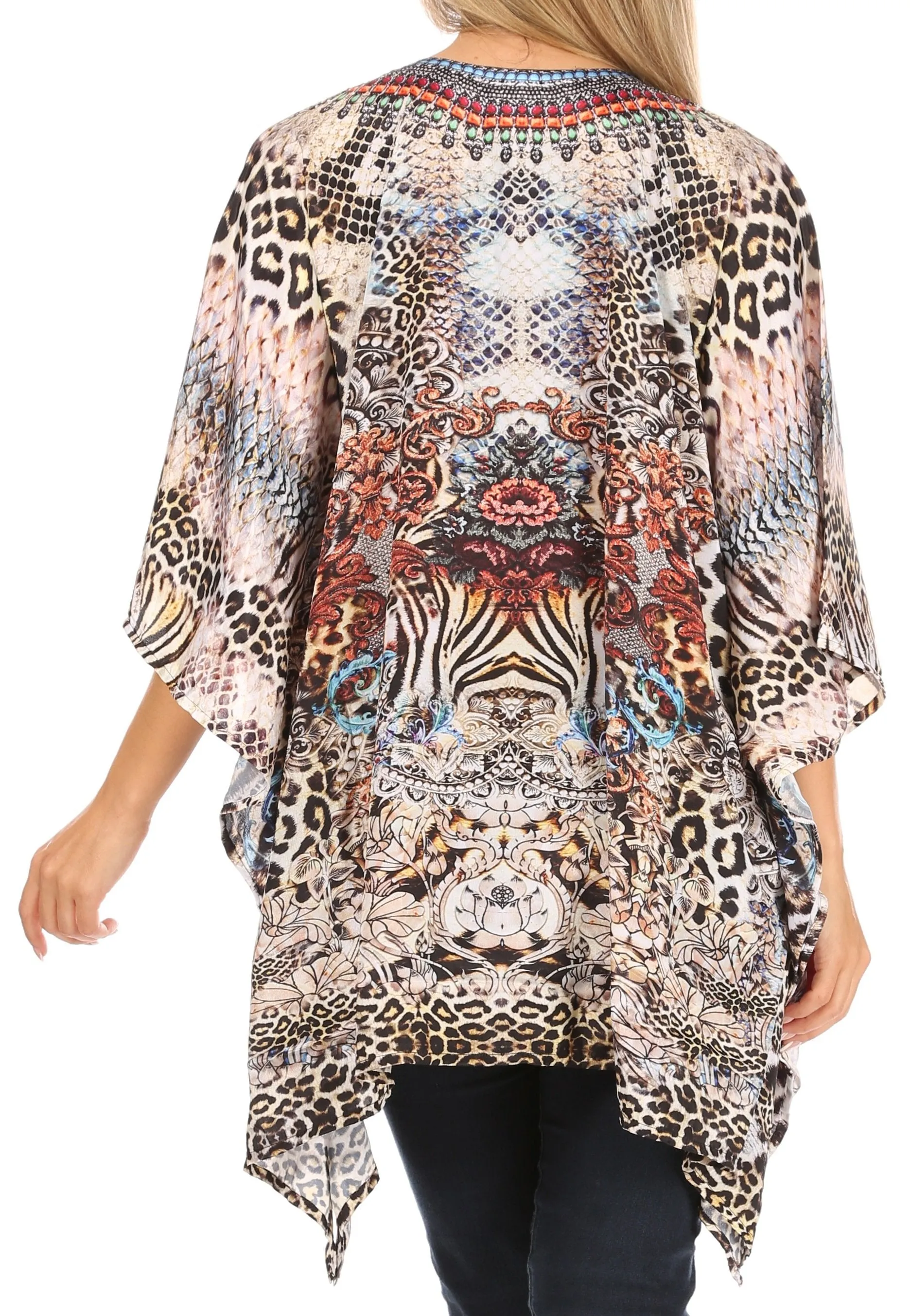 Stylish Rhinestone Lace-Up V-Neck Women's Caftan Poncho Cover-Up by Sakkas Aymee