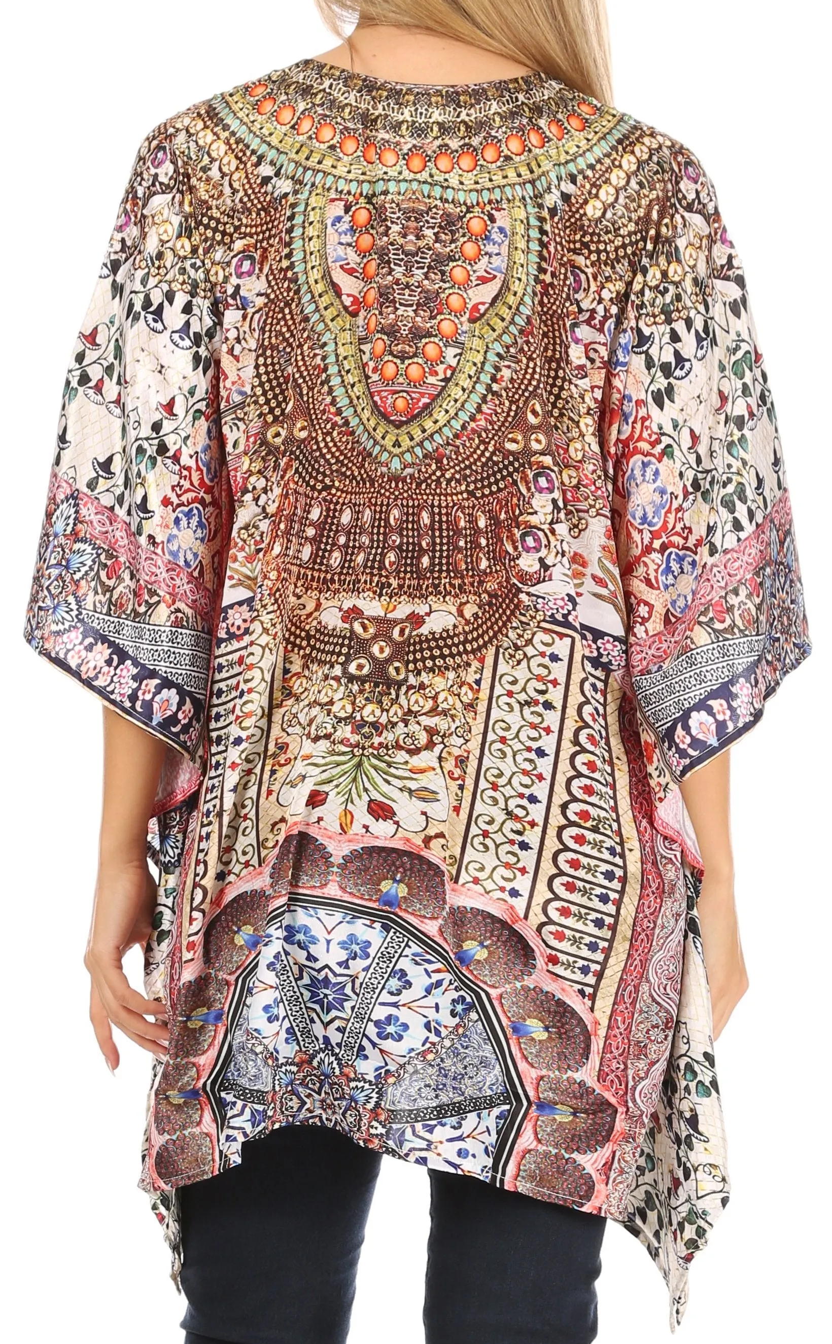 Stylish Rhinestone Lace-Up V-Neck Women's Caftan Poncho Cover-Up by Sakkas Aymee