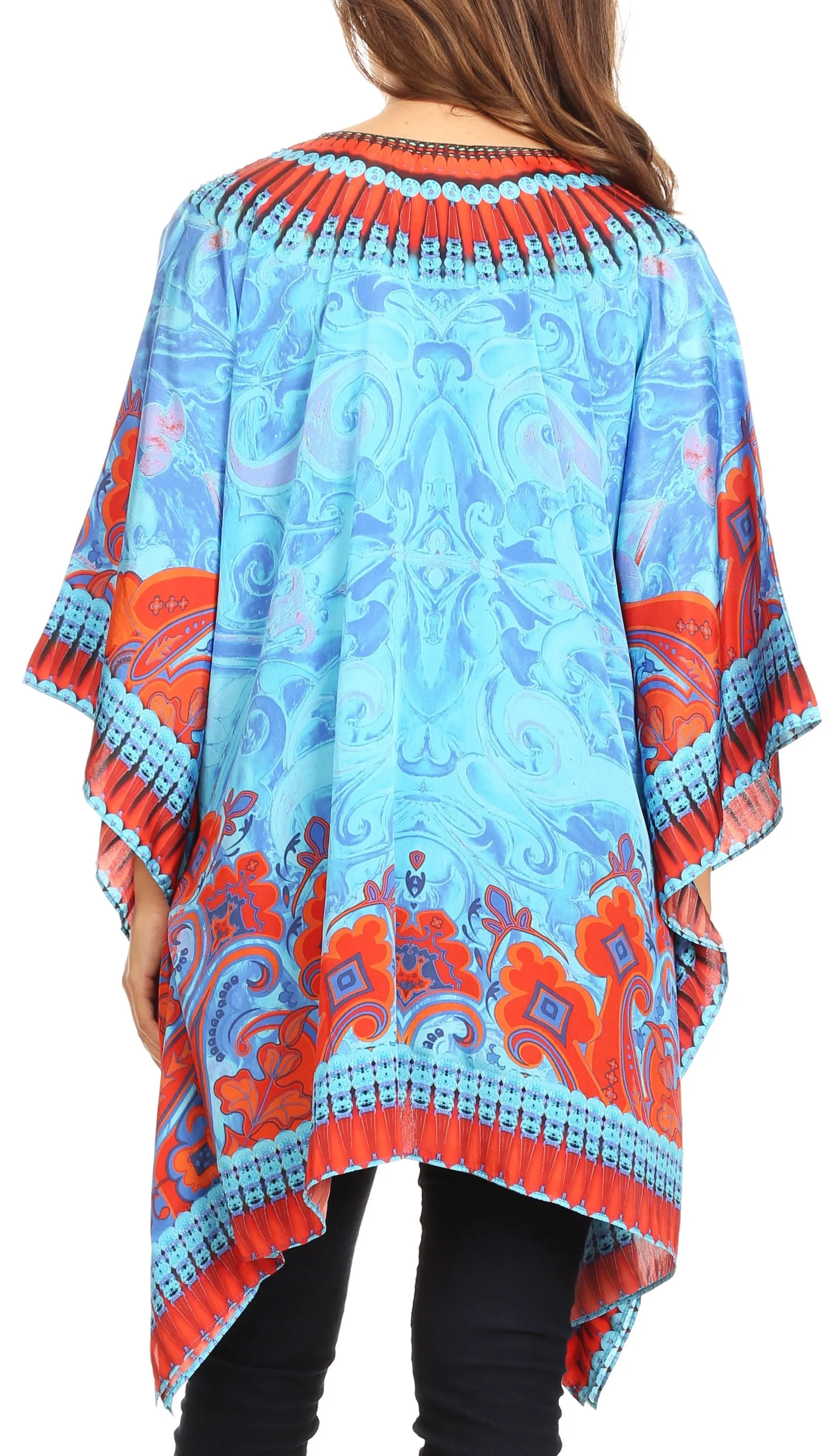 Stylish Rhinestone Lace-Up V-Neck Women's Caftan Poncho Cover-Up by Sakkas Aymee